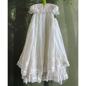 Vintage Baby Jessicas‎ Gunnies Gunne Sax White Lace Gauze Christening Gown Dress